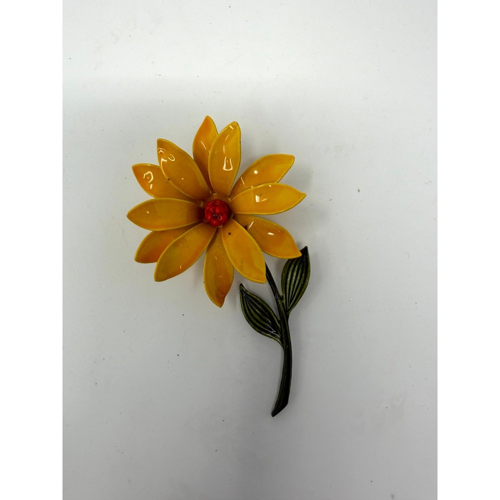 JJ Jonette Jewelry Vintage Yellow Enamel Daisy Flower Brooch Pin 3.5 Inch